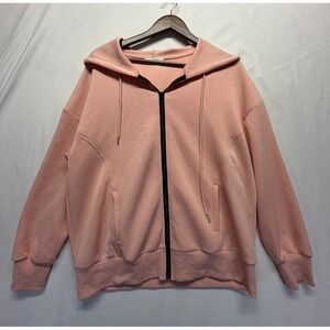 Etosell Hoodie Womens Medium Pink Stretch Ribbed Oversized Full Zip Casual Wear
